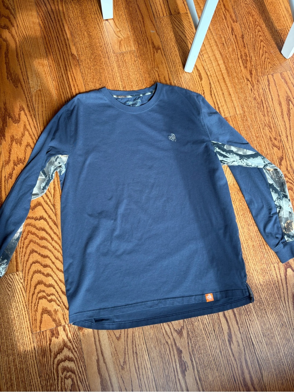 Legendary Whitetails Blue-Grey Long Sleeve Shirt with Camo Sleeve Accents